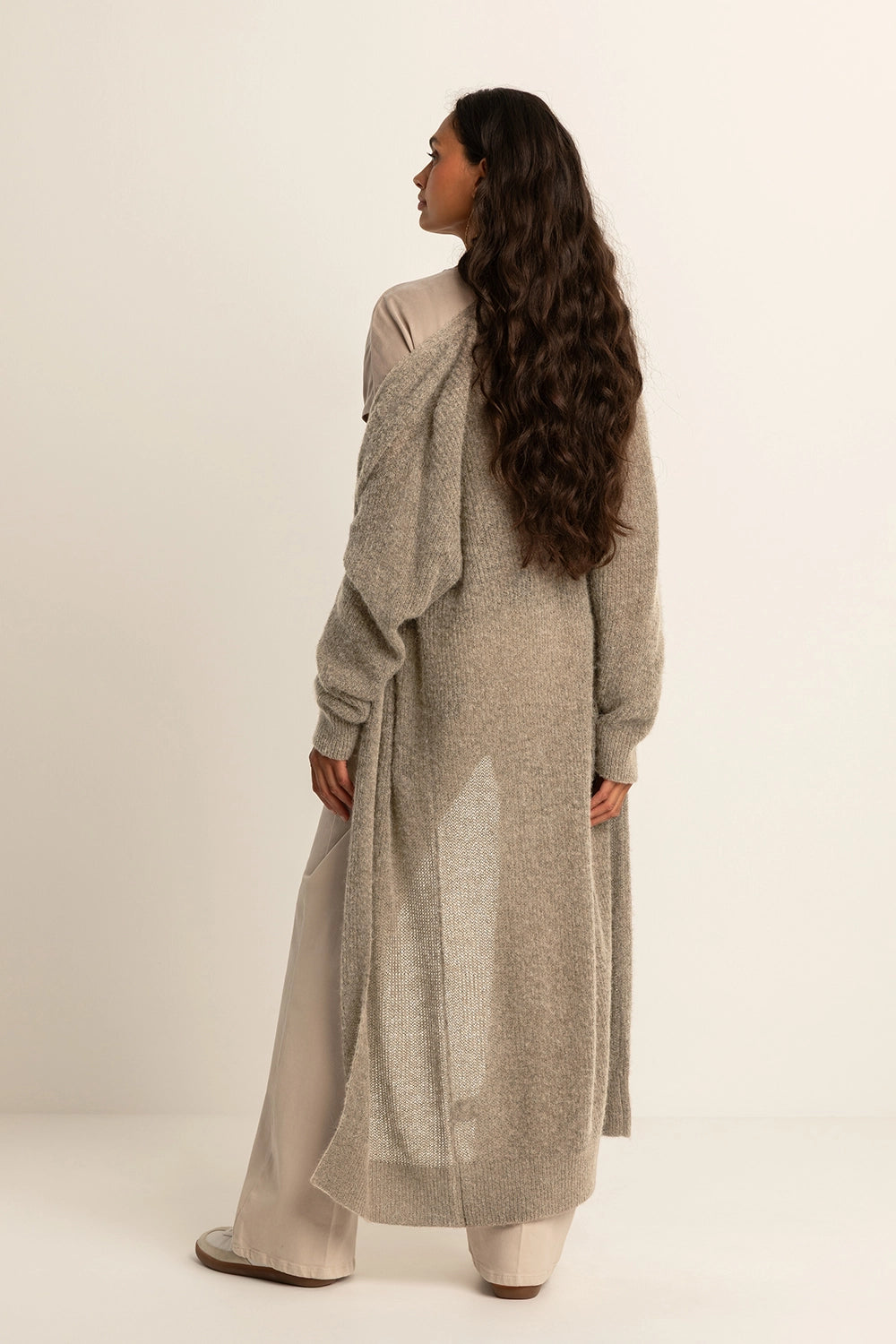 Długi kardigan z mieszanki wełny