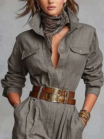 Lora  | Bawełniano-lnianie kombinezon z długim rękawem