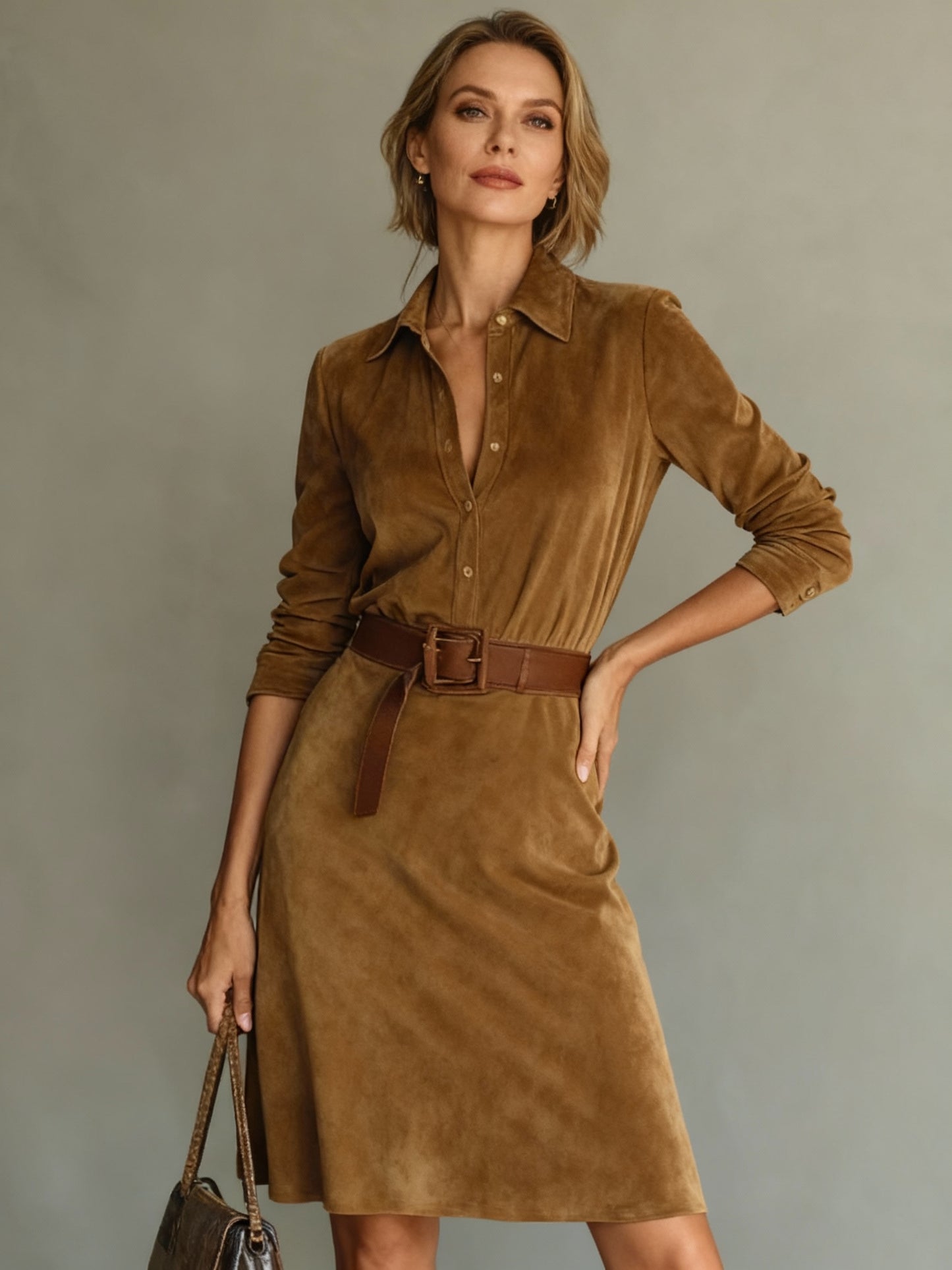 Noelle – elegancka zamszowa sukienka o kroju a