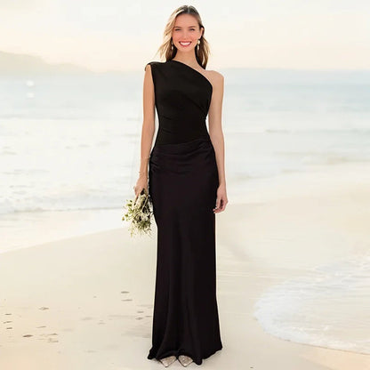 Sophia | Satynowa sukienka maxi na jedno ramię