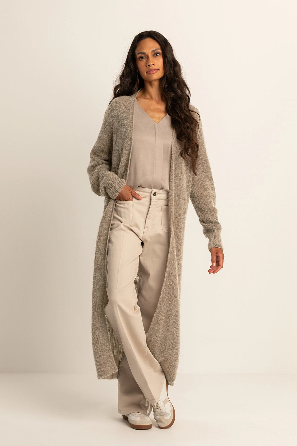 Długi kardigan z mieszanki wełny