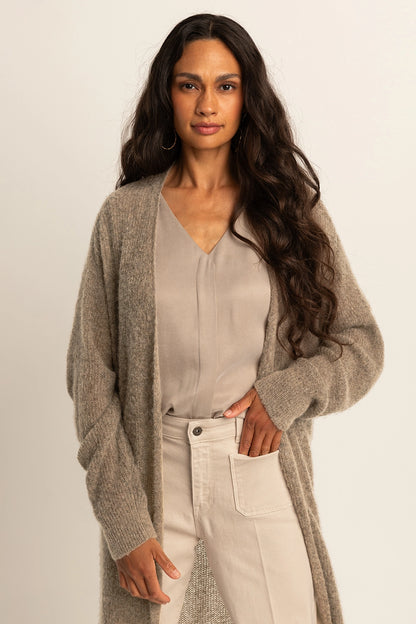 Długi kardigan z mieszanki wełny