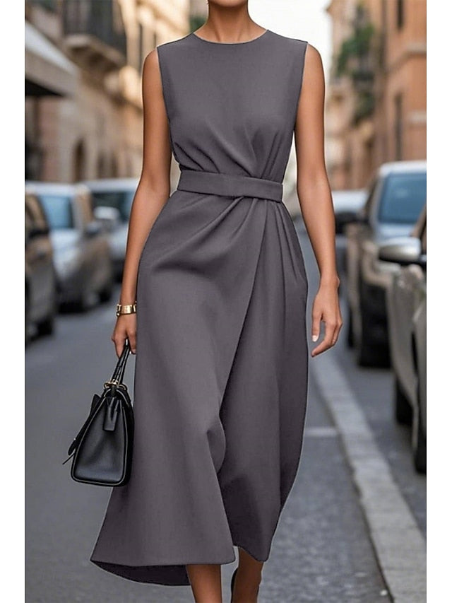 Lora™ – Elegancka Sukienka Midi w Odcieniu Slate Blue